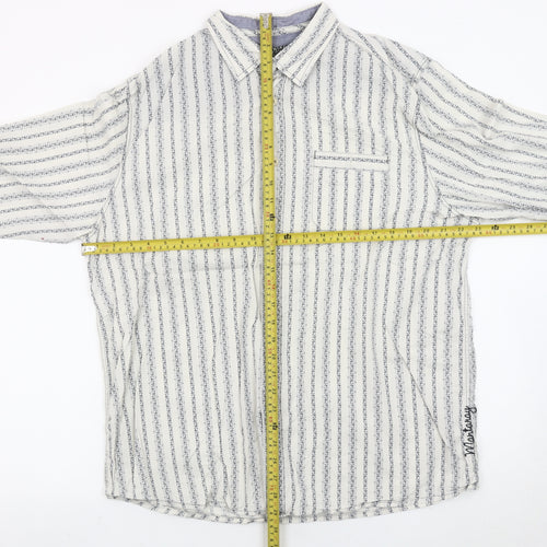 Nianary Men’s White Striped Cotton Button-Up Shirt Size L