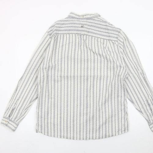 Nianary Men’s White Striped Cotton Button-Up Shirt Size L