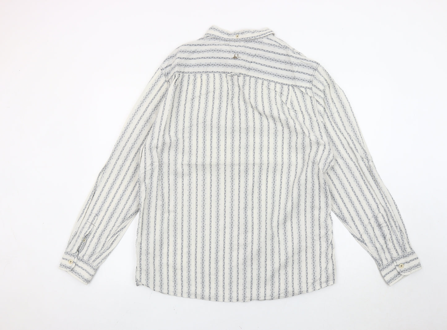 Nianary Men’s White Striped Cotton Button-Up Shirt Size L