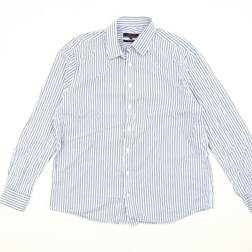 Pierre Cardin Men’s Blue Striped Cotton Long Sleeve 16.5 Button-Up Shirt