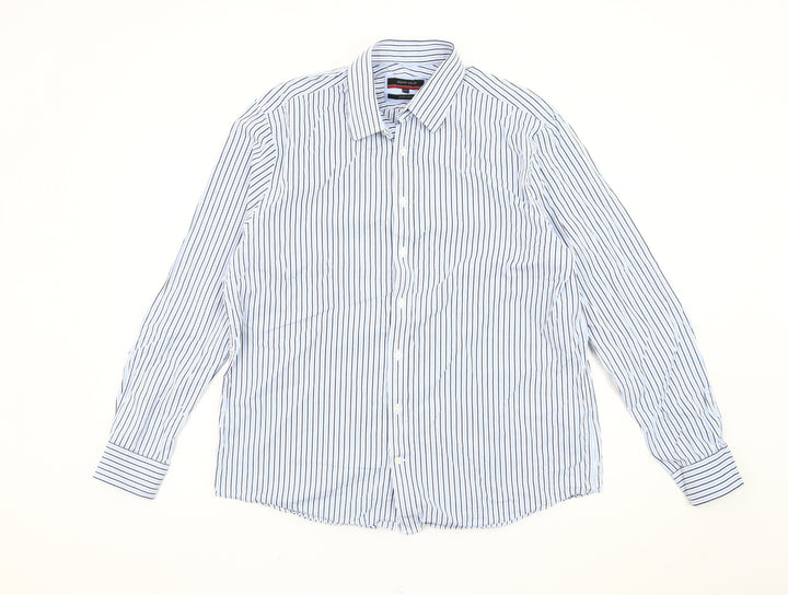 Pierre Cardin Men’s Blue Striped Cotton Long Sleeve 16.5 Button-Up Shirt