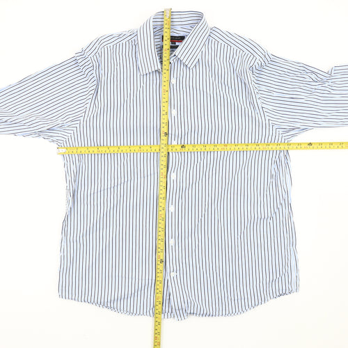 Pierre Cardin Men’s Blue Striped Cotton Long Sleeve 16.5 Button-Up Shirt