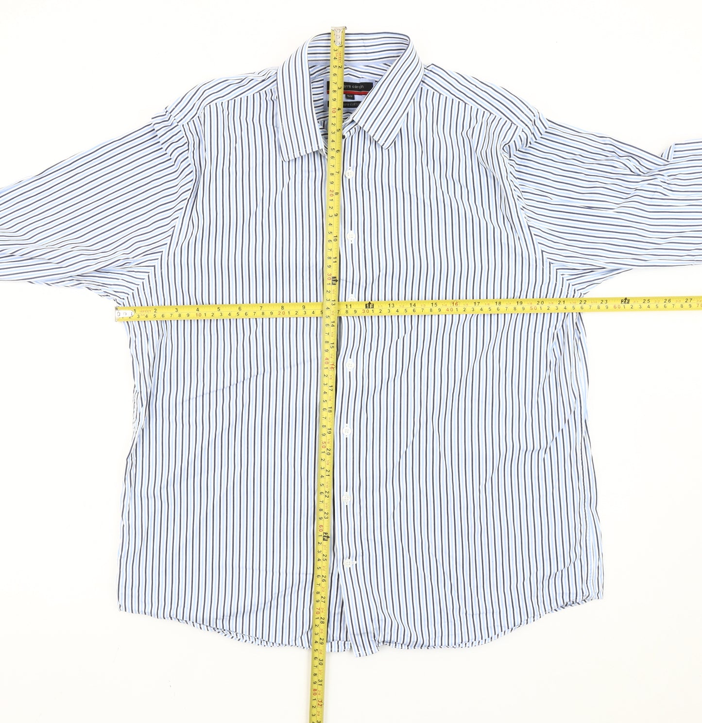 Pierre Cardin Men’s Blue Striped Cotton Long Sleeve 16.5 Button-Up Shirt
