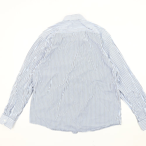 Pierre Cardin Men’s Blue Striped Cotton Long Sleeve 16.5 Button-Up Shirt
