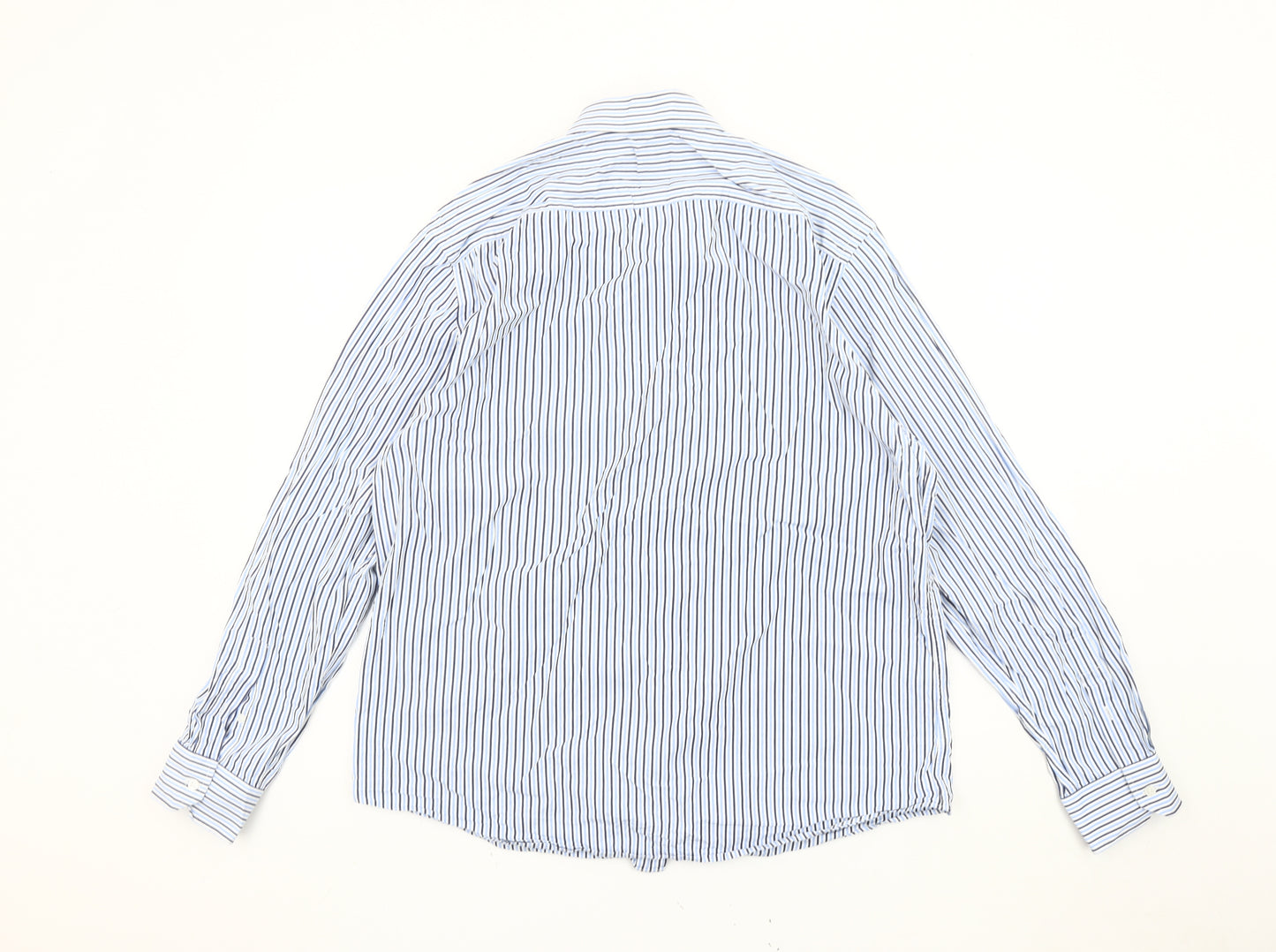 Pierre Cardin Men’s Blue Striped Cotton Long Sleeve 16.5 Button-Up Shirt