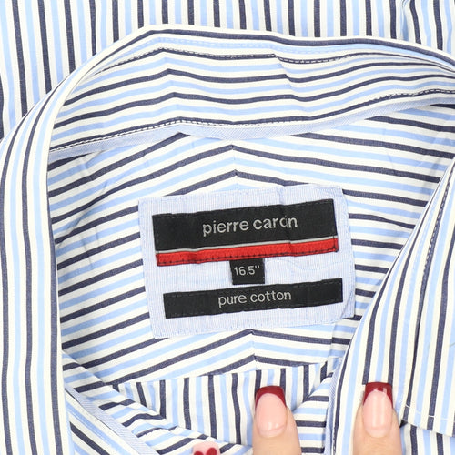 Pierre Cardin Men’s Blue Striped Cotton Long Sleeve 16.5 Button-Up Shirt