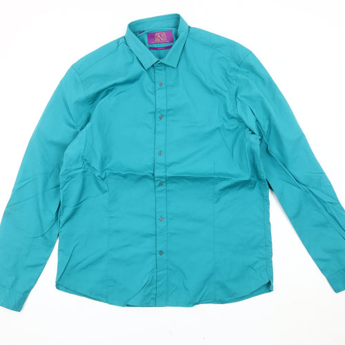 Next Men's Green Slim Fit Cotton Button-Up Shirt 17in Chest