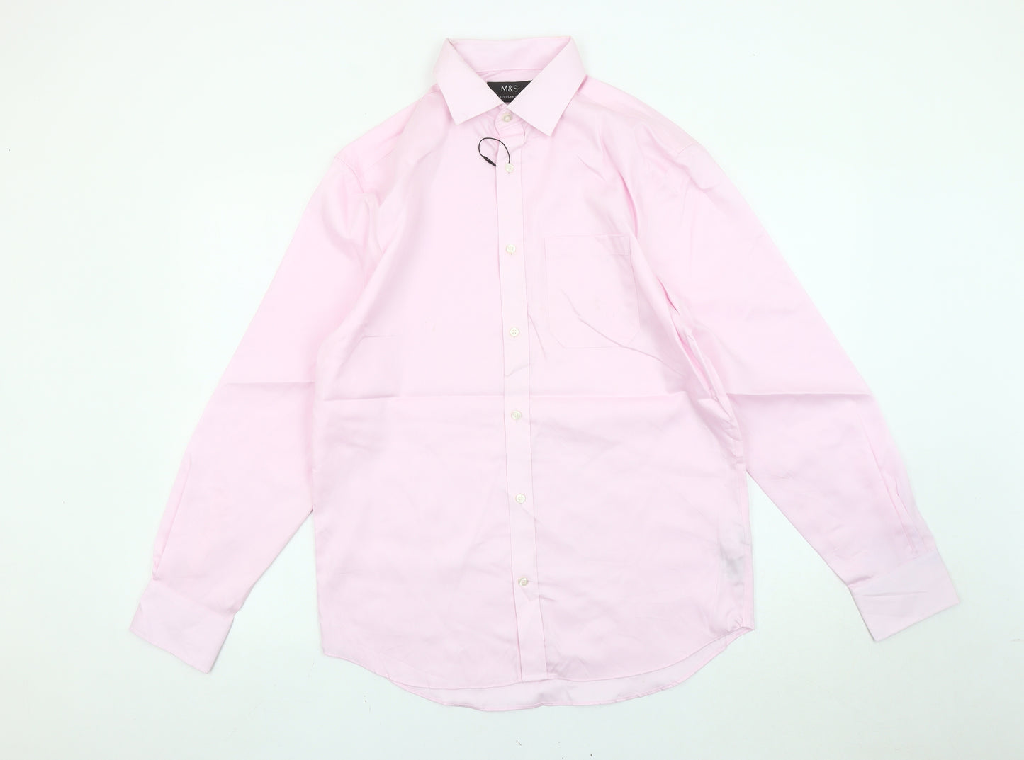 Marks and Spencer Men's Pink 15 Regular Fit Non-Iron Cotton Shirt