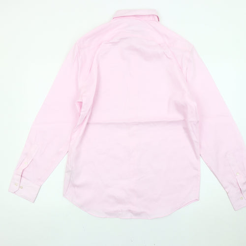 Marks and Spencer Men's Pink 15 Regular Fit Non-Iron Cotton Shirt