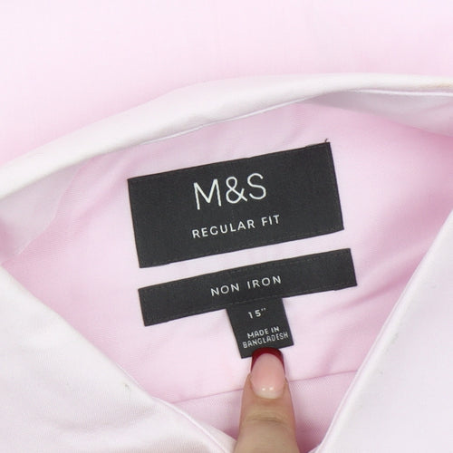 Marks and Spencer Men's Pink 15 Regular Fit Non-Iron Cotton Shirt