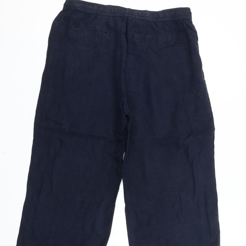 Marks and Spencer Womens Blue Linen Cropped Wide-Leg Trousers Size 14