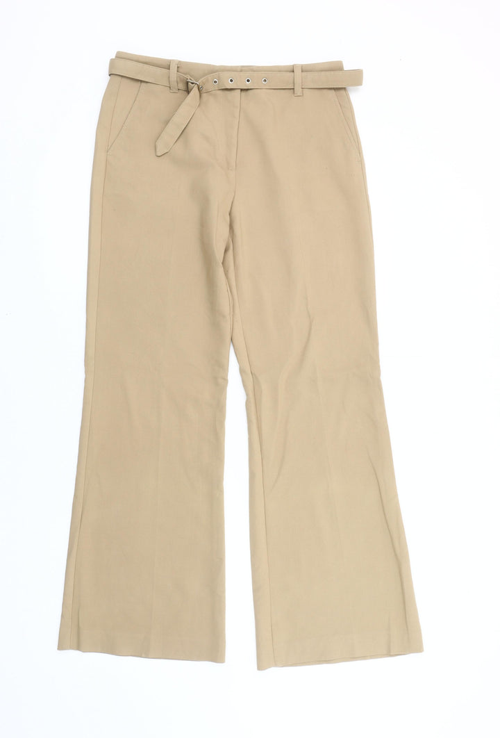 Marks and Spencer Womens Beige Chino Trousers UK 12 Regular Flared