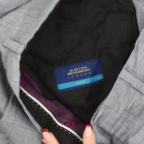 Burton Menswear Grey Check Slim Fit Dress Pants 30R Men's Trousers