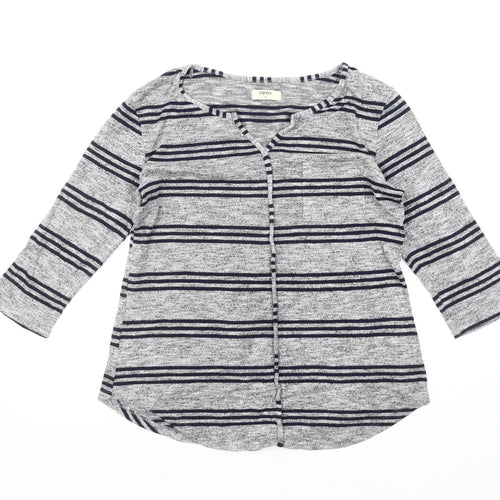 Papaya Women’s Grey Striped Cardigan UK 12 3/4 Sleeve Knit