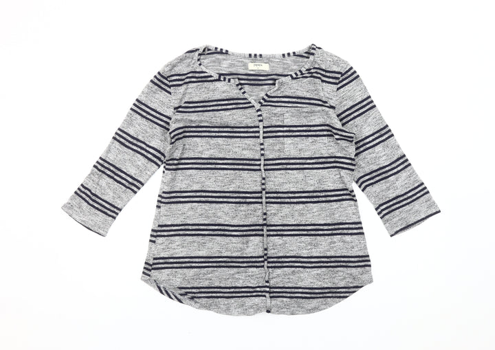 Papaya Women’s Grey Striped Cardigan UK 12 3/4 Sleeve Knit