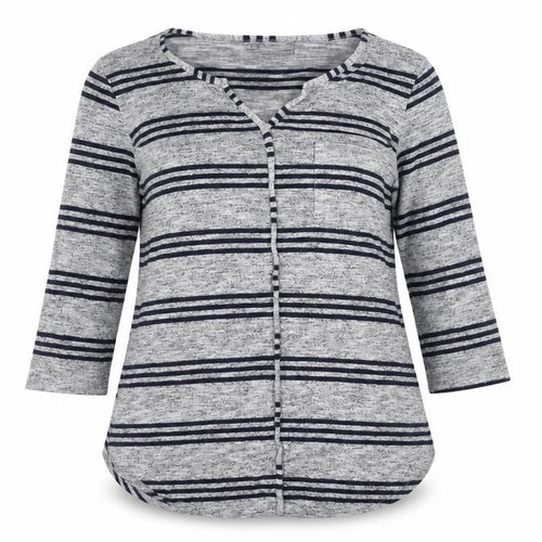 Papaya Women’s Grey Striped Cardigan UK 12 3/4 Sleeve Knit