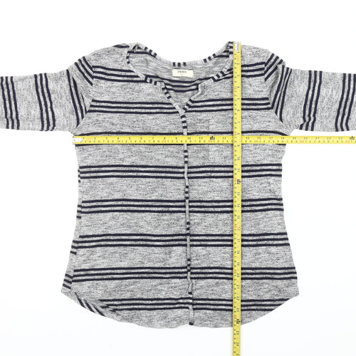 Papaya Women’s Grey Striped Cardigan UK 12 3/4 Sleeve Knit