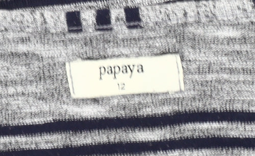 Papaya Women’s Grey Striped Cardigan UK 12 3/4 Sleeve Knit