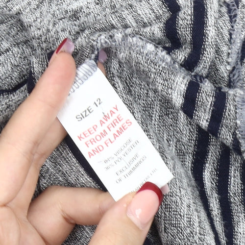Papaya Women’s Grey Striped Cardigan UK 12 3/4 Sleeve Knit