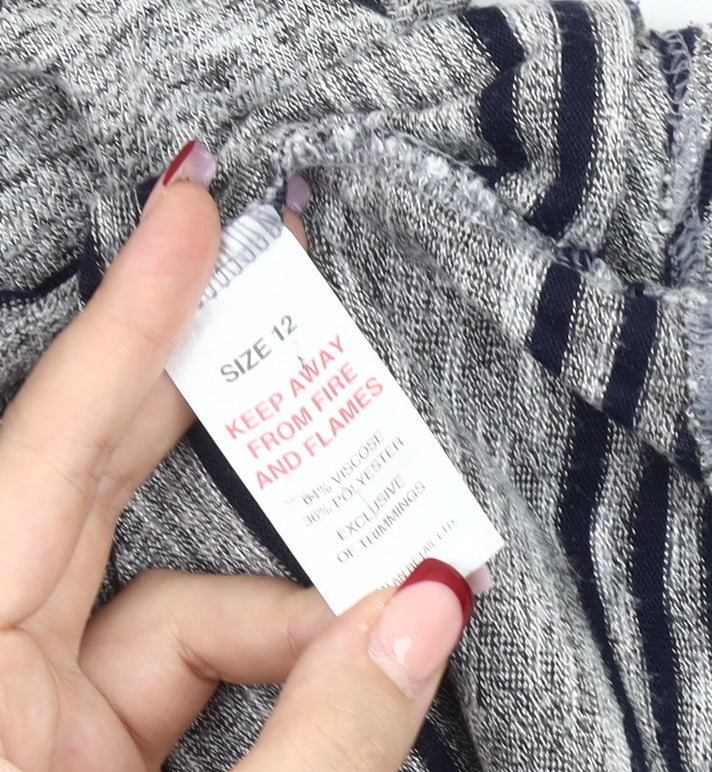 Papaya Women’s Grey Striped Cardigan UK 12 3/4 Sleeve Knit