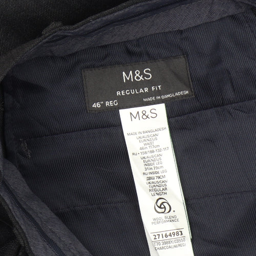Marks and Spencer Mens Black 46in Regular Fit Dress Pants Wool Blend