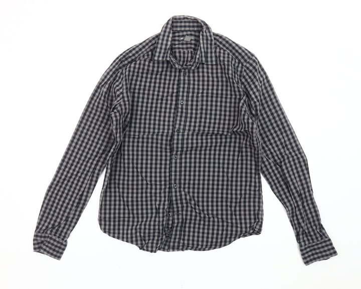 Gap Men’s Black Grey Slim Fit Checked Long Sleeve Button-Up Shirt Size 14-14.5