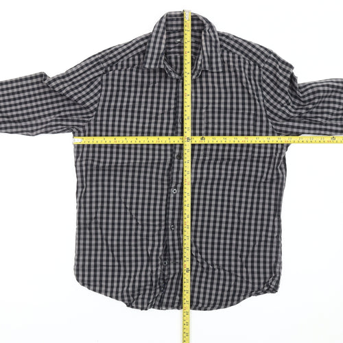 Gap Men’s Black Grey Slim Fit Checked Long Sleeve Button-Up Shirt Size 14-14.5