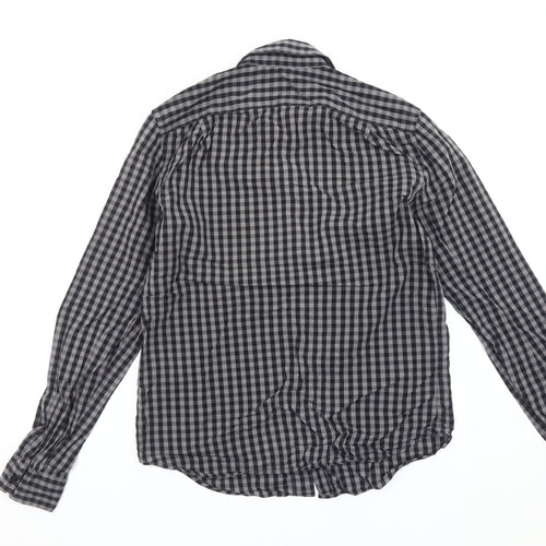 Gap Men’s Black Grey Slim Fit Checked Long Sleeve Button-Up Shirt Size 14-14.5