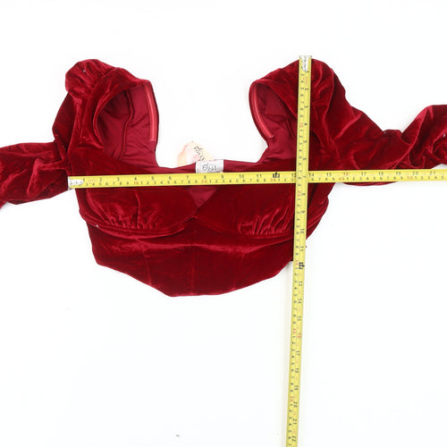 Oh Polly Womens Red Velvet Cropped Blouse UK 12 Slim Fit Long Sleeve