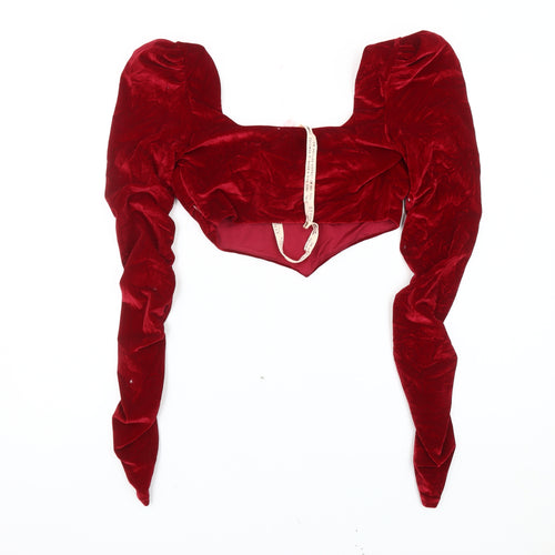 Oh Polly Womens Red Velvet Cropped Blouse UK 12 Slim Fit Long Sleeve