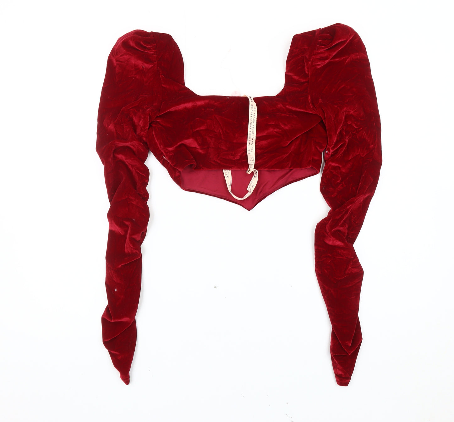 Oh Polly Womens Red Velvet Cropped Blouse UK 12 Slim Fit Long Sleeve