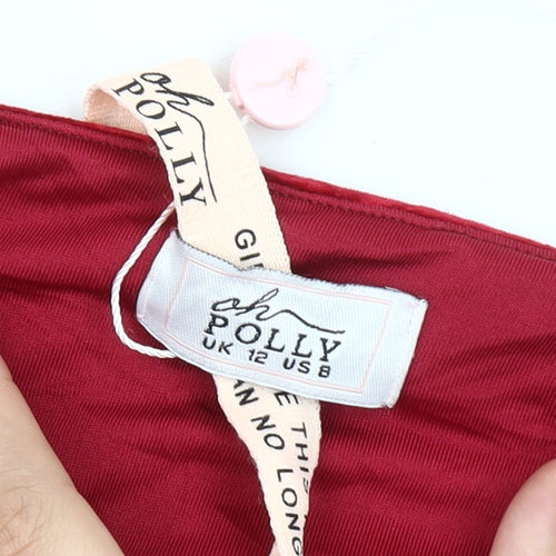 Oh Polly Womens Red Velvet Cropped Blouse UK 12 Slim Fit Long Sleeve
