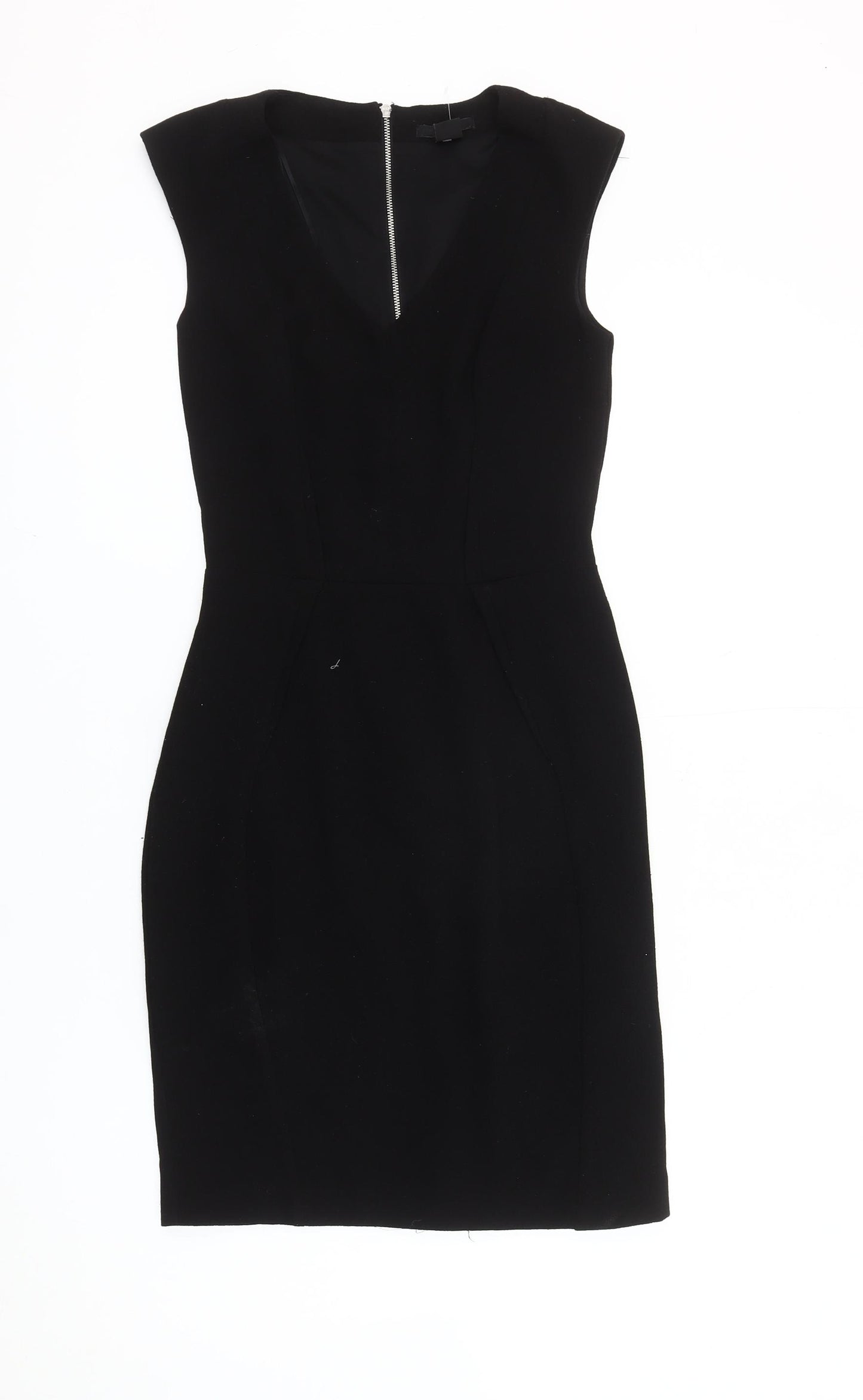 H&M Women’s Black Sheath Dress Size 6 V-Neck Sleeveless Knee Length