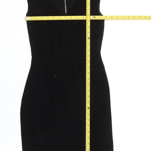H&M Women’s Black Sheath Dress Size 6 V-Neck Sleeveless Knee Length
