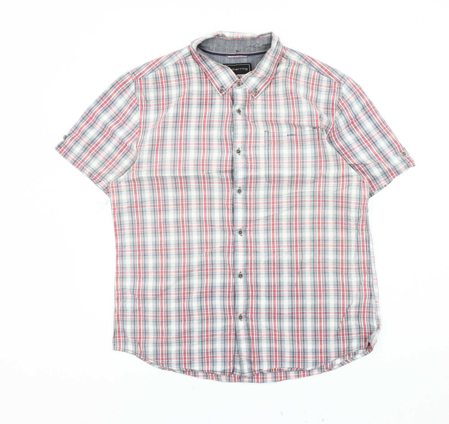 Red Herring Mens Multicoloured Checked Short Sleeve Shirt L