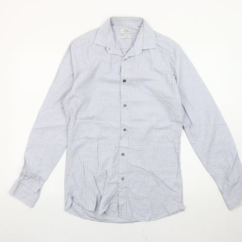 Next Men’s Blue Check Slim Fit Long Sleeve Cotton Shirt 14.5in Collar
