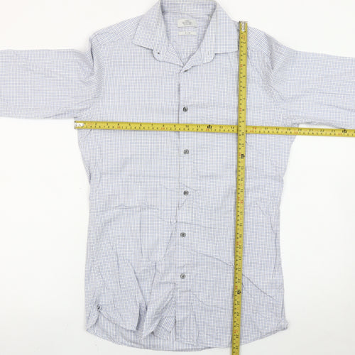 Next Men’s Blue Check Slim Fit Long Sleeve Cotton Shirt 14.5in Collar