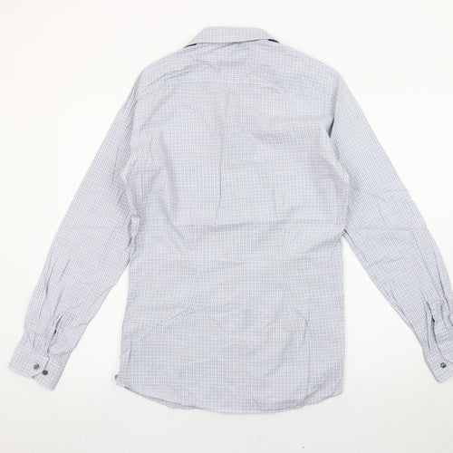 Next Men’s Blue Check Slim Fit Long Sleeve Cotton Shirt 14.5in Collar