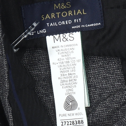 Marks and Spencer Men's Grey Wool Dress Pants Trousers 42L