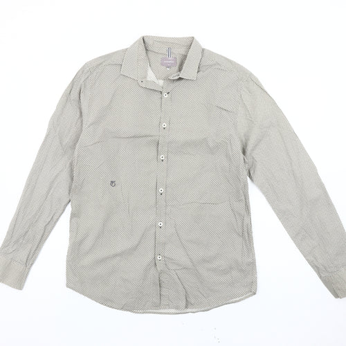 Peter Werth Men's Beige Geometric Pattern Cotton Long Sleeve Shirt M