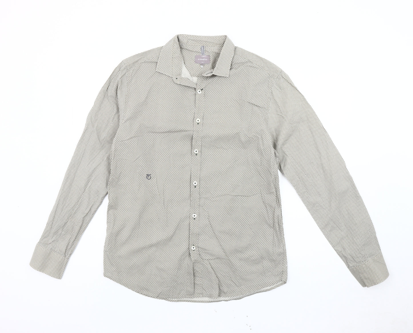 Peter Werth Men's Beige Geometric Pattern Cotton Long Sleeve Shirt M