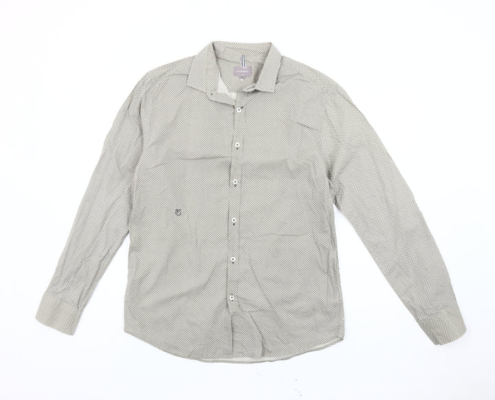 Peter Werth Men's Beige Geometric Pattern Cotton Long Sleeve Shirt M