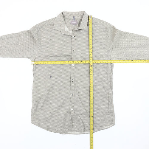 Peter Werth Men's Beige Geometric Pattern Cotton Long Sleeve Shirt M