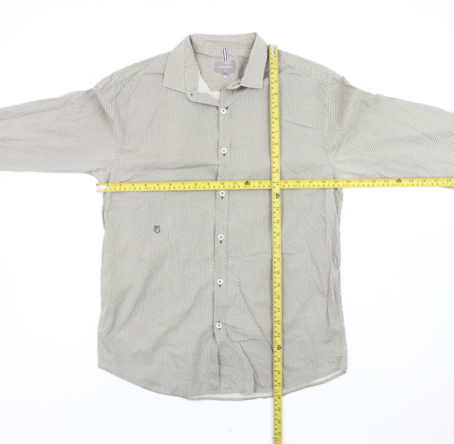 Peter Werth Men's Beige Geometric Pattern Cotton Long Sleeve Shirt M