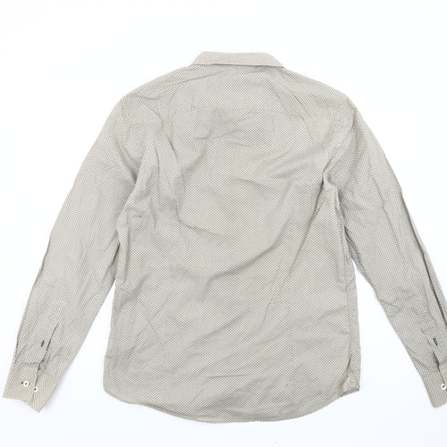 Peter Werth Men's Beige Geometric Pattern Cotton Long Sleeve Shirt M