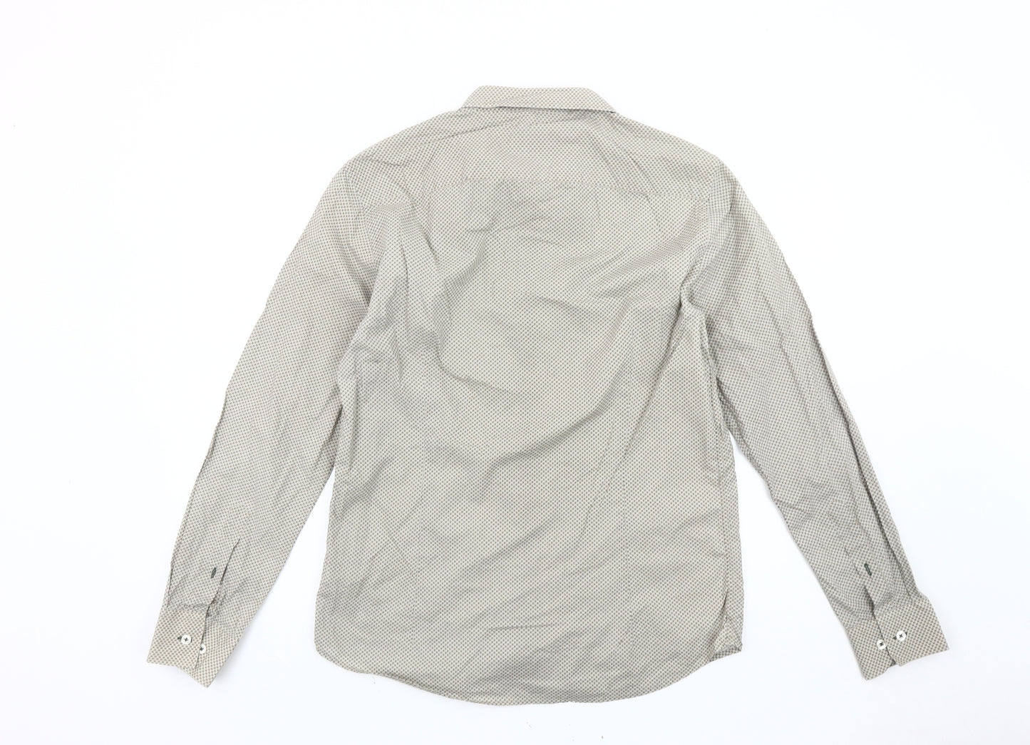 Peter Werth Men's Beige Geometric Pattern Cotton Long Sleeve Shirt M
