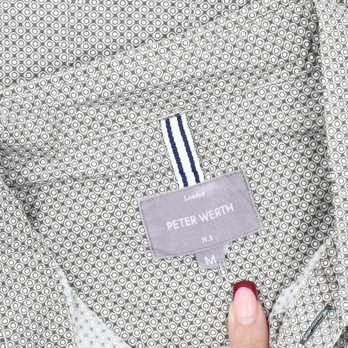 Peter Werth Men's Beige Geometric Pattern Cotton Long Sleeve Shirt M