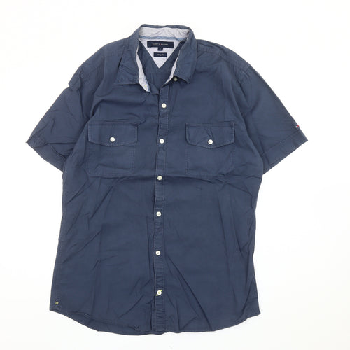 Tommy Hilfiger Men’s Blue L Classic Vintage Fit Short Sleeve Shirt