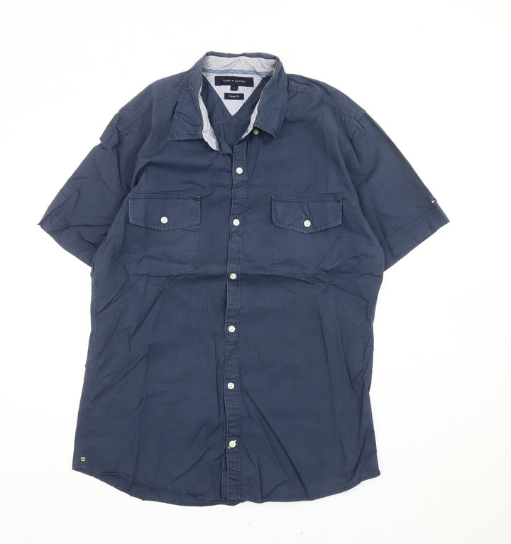 Tommy Hilfiger Men’s Blue L Classic Vintage Fit Short Sleeve Shirt