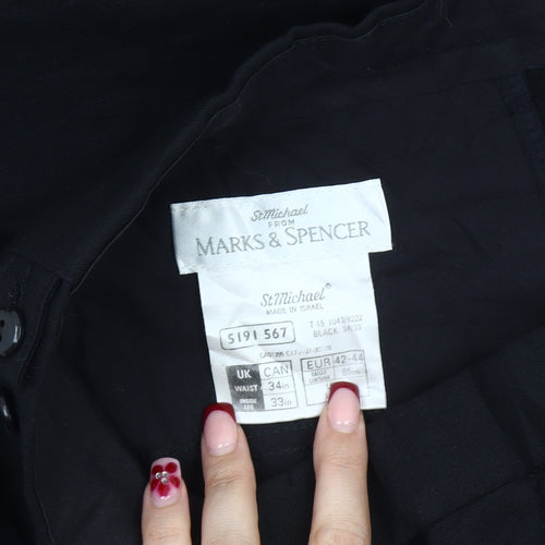 Marks and Spencer Men's Black 34x33 Pleated Dress Pants